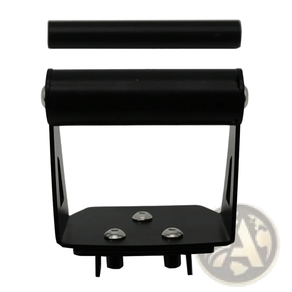 Black metal ktm 390 790 890 adventure navigation mount bracket door handle pull with cylindrical grip and three silver bolts