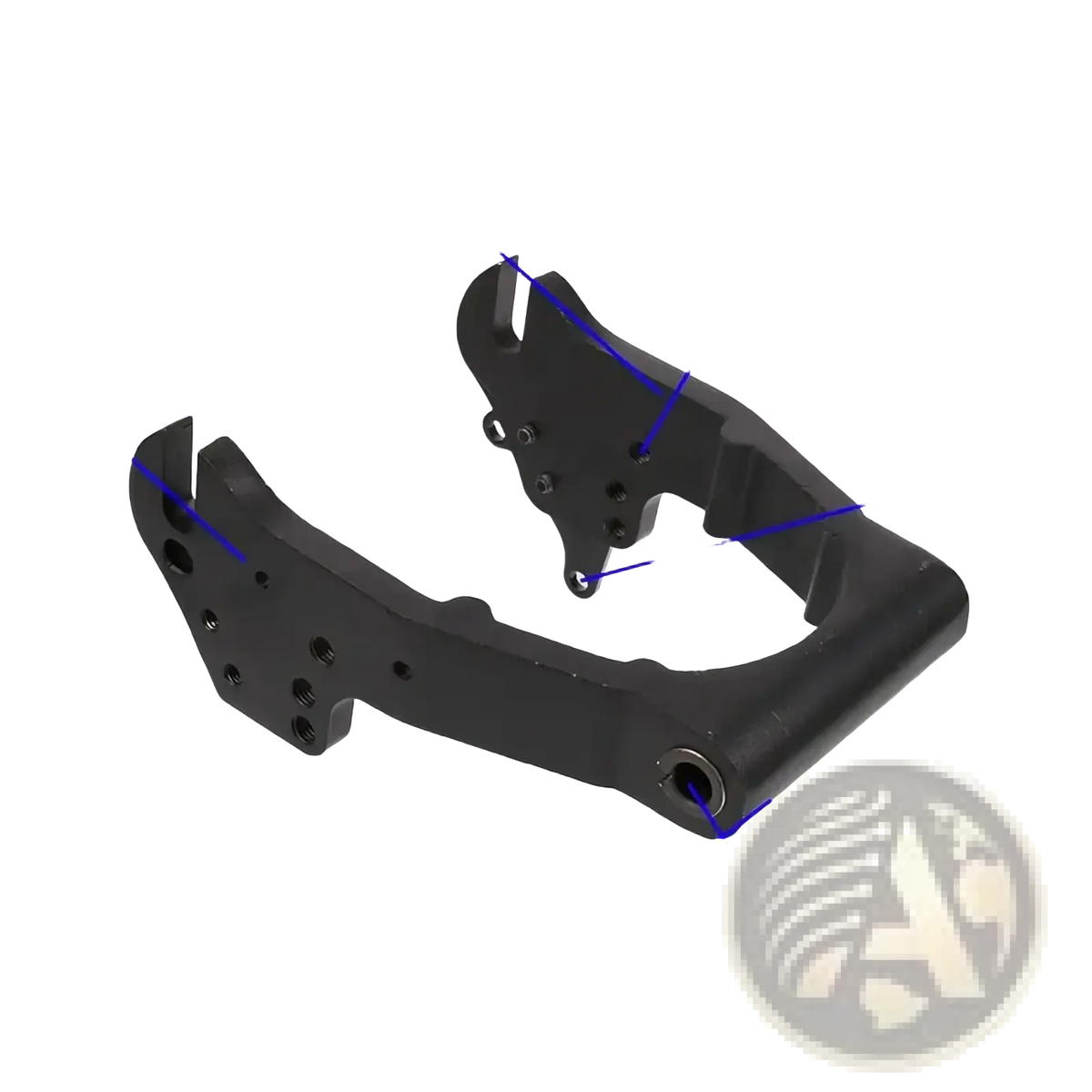 Black e-lion camera rig mount bracket with precise dimensional markings shown from the back for Kugoo M4 rear fork scooter accessory