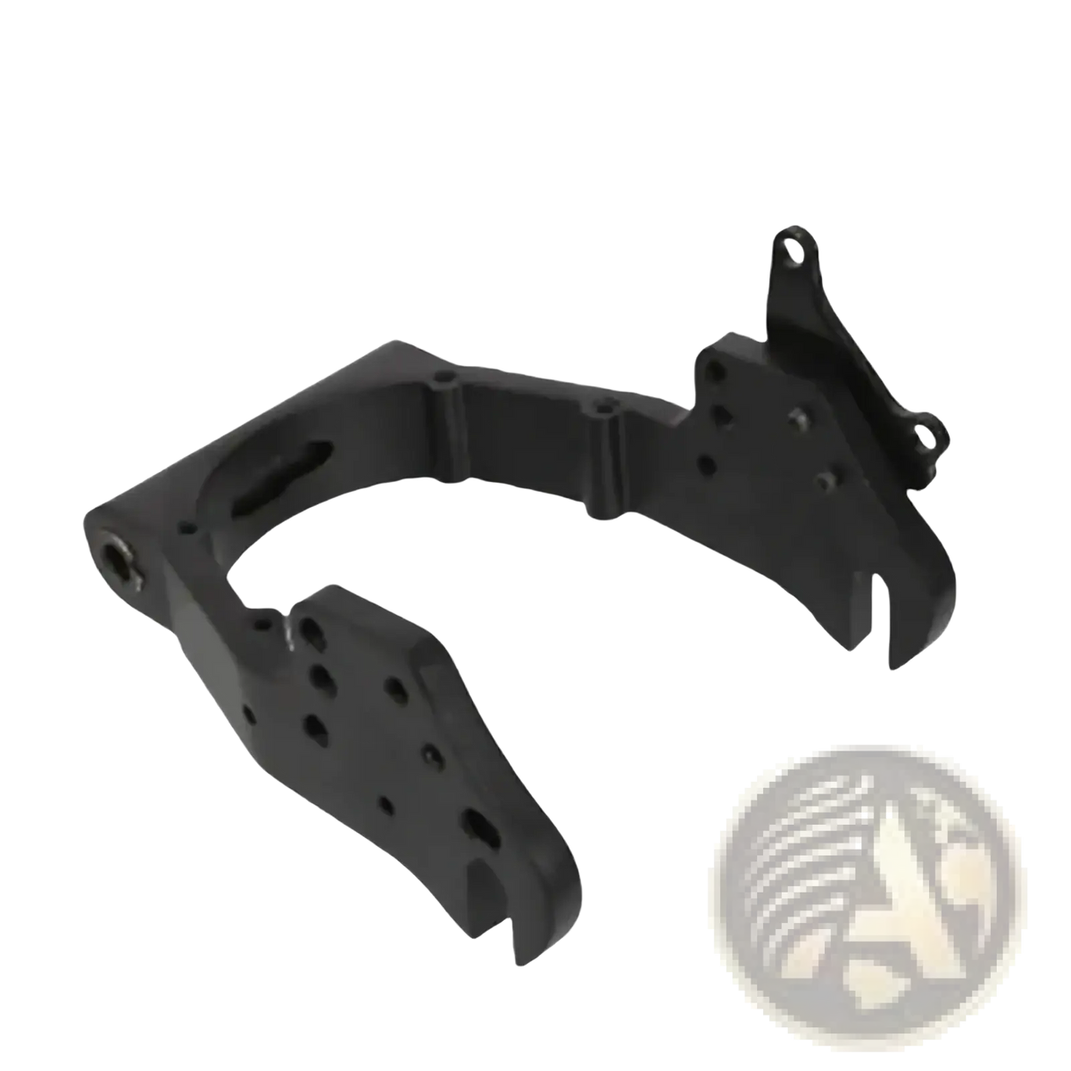 Black e-lion metal bracket with multiple holes and mounting tabs shown from back for kugoo m4 rear fork scooter accessory