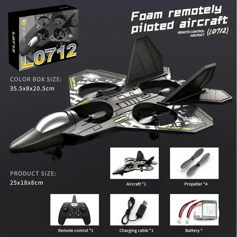 Black and gray foam l0712 rc plane remote control aircraft with sleek f-22 raptor design for advanced flight use