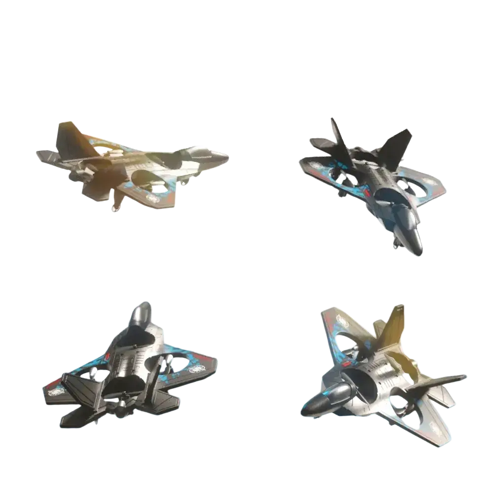Four detailed die-cast fighter jet toy models with realistic camouflage and metallic finishes in l0712 rc plane remote control aircraft