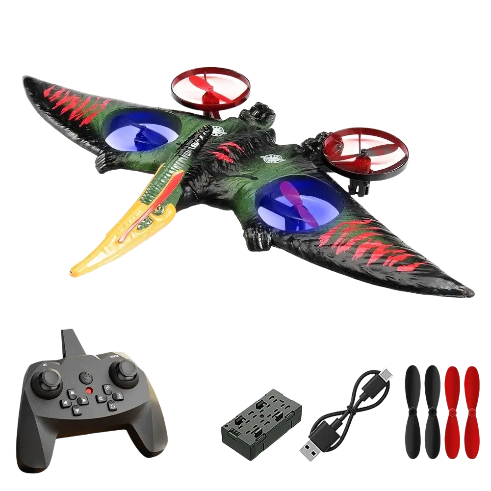 Green and black dinosaur-shaped l0712 rc plane foam remote control aircraft with red and blue propellers for precise flight