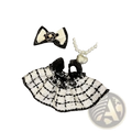 Labubu black and white plaid doll outfit set featuring a tweed mini skirt with lace trim in black and white colors