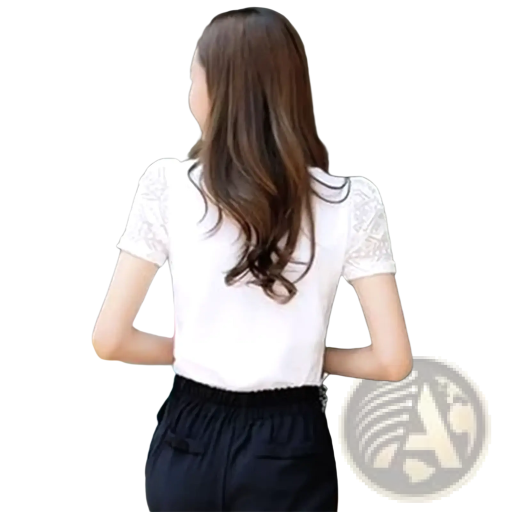 White lace slim fit short sleeve blouse with delicate floral embroidery on sleeves and neckline