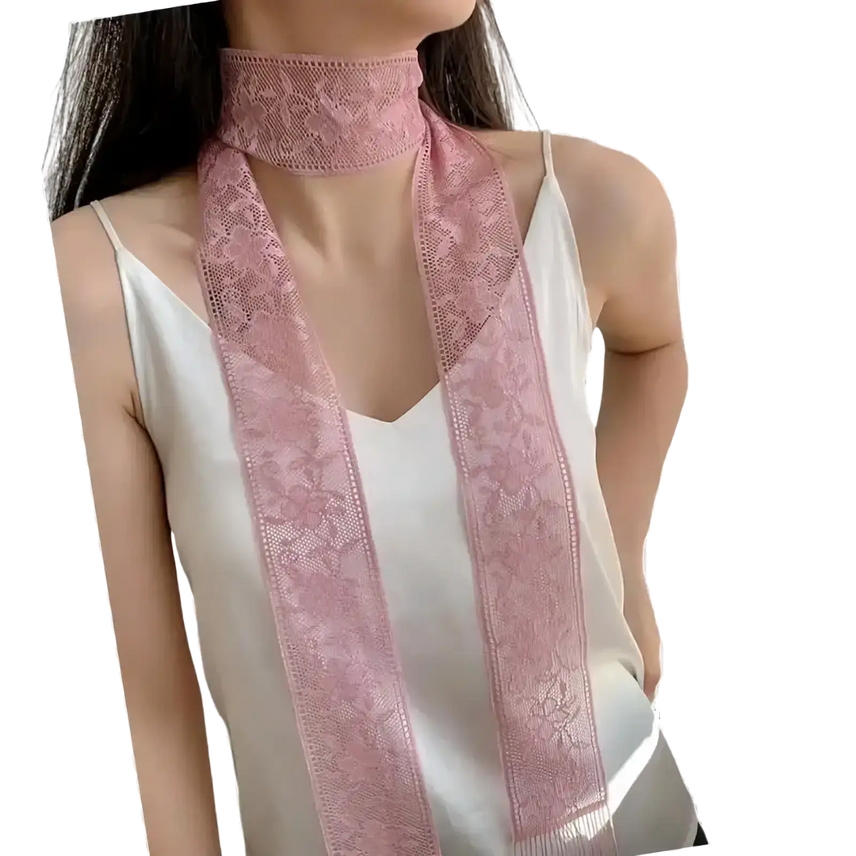 Delicate pink lace scarf floral embroidered neck wrap featuring intricate lace patterns and a soft flowing design