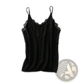 Black lace trim camisole top with spaghetti straps made of soft fabric for elegant layering and casual wear