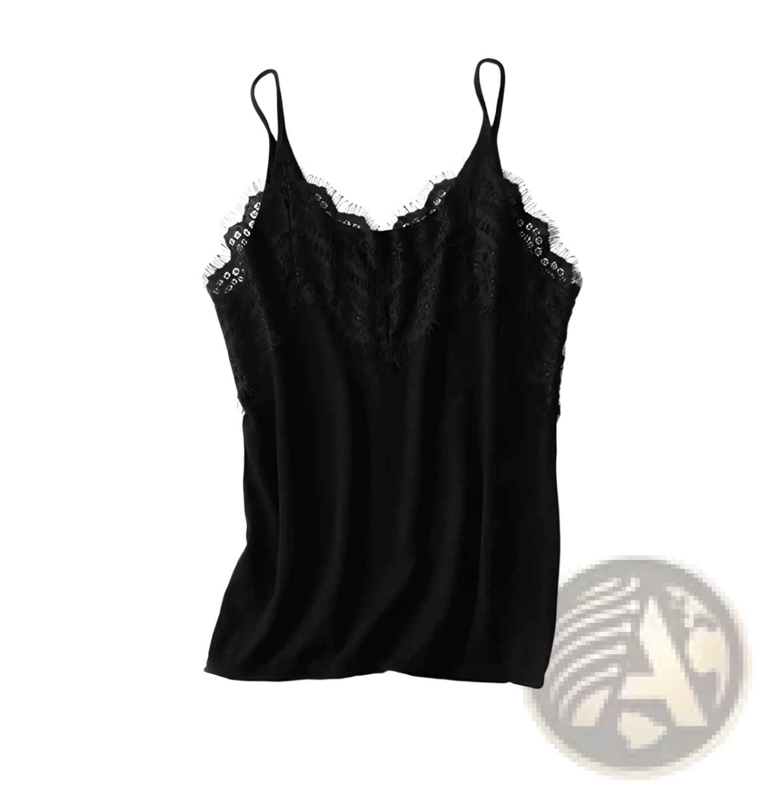 Black lace trim camisole top with spaghetti straps made of soft fabric for elegant layering and casual wear