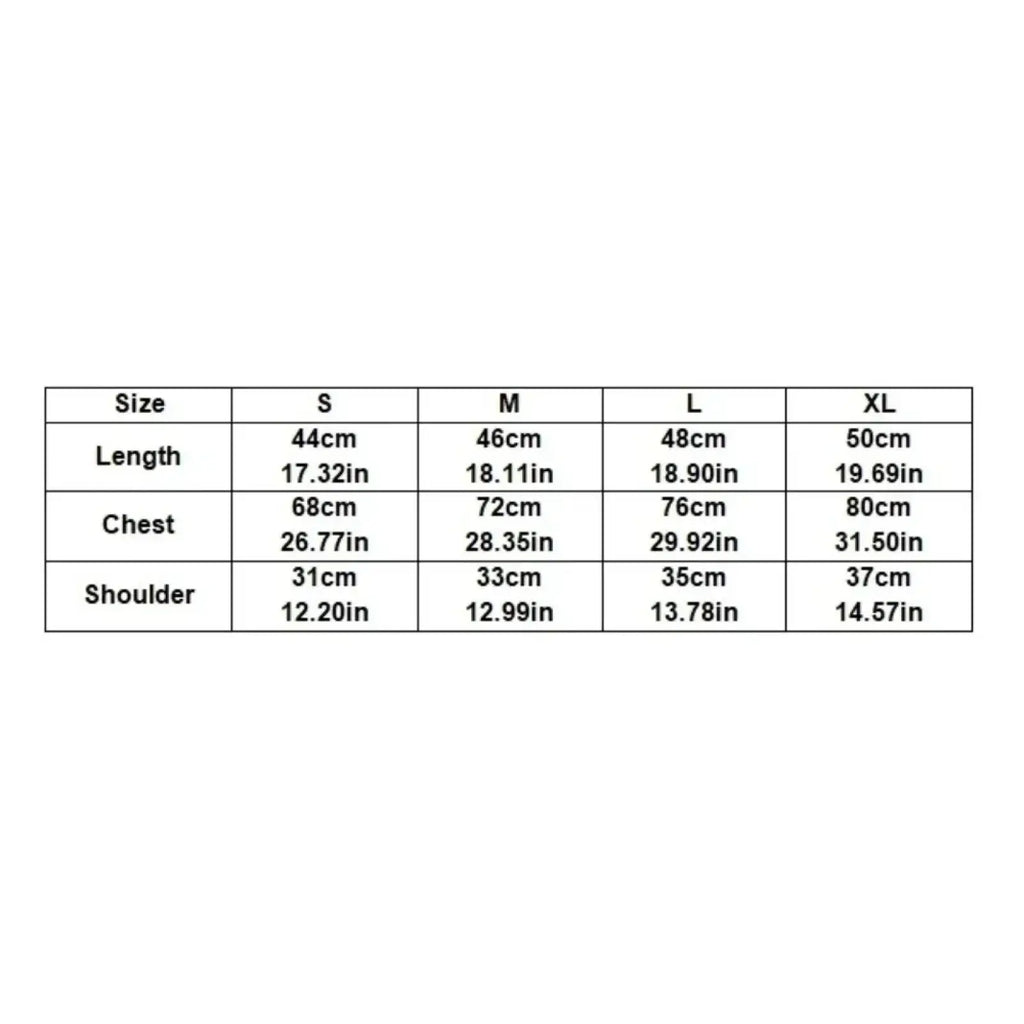 Size chart table displaying measurements for s m l and xl sizes of lace trim v neck crop top