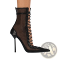 Black lace up ankle boot with sheer mesh panels and pointed toe from lace up mesh pointed toe stiletto high heel sandals collection