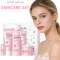 Pink sakura-themed laikou sakura 5pcs skin care kit moisturizing set with floral design and white caps including eye cream