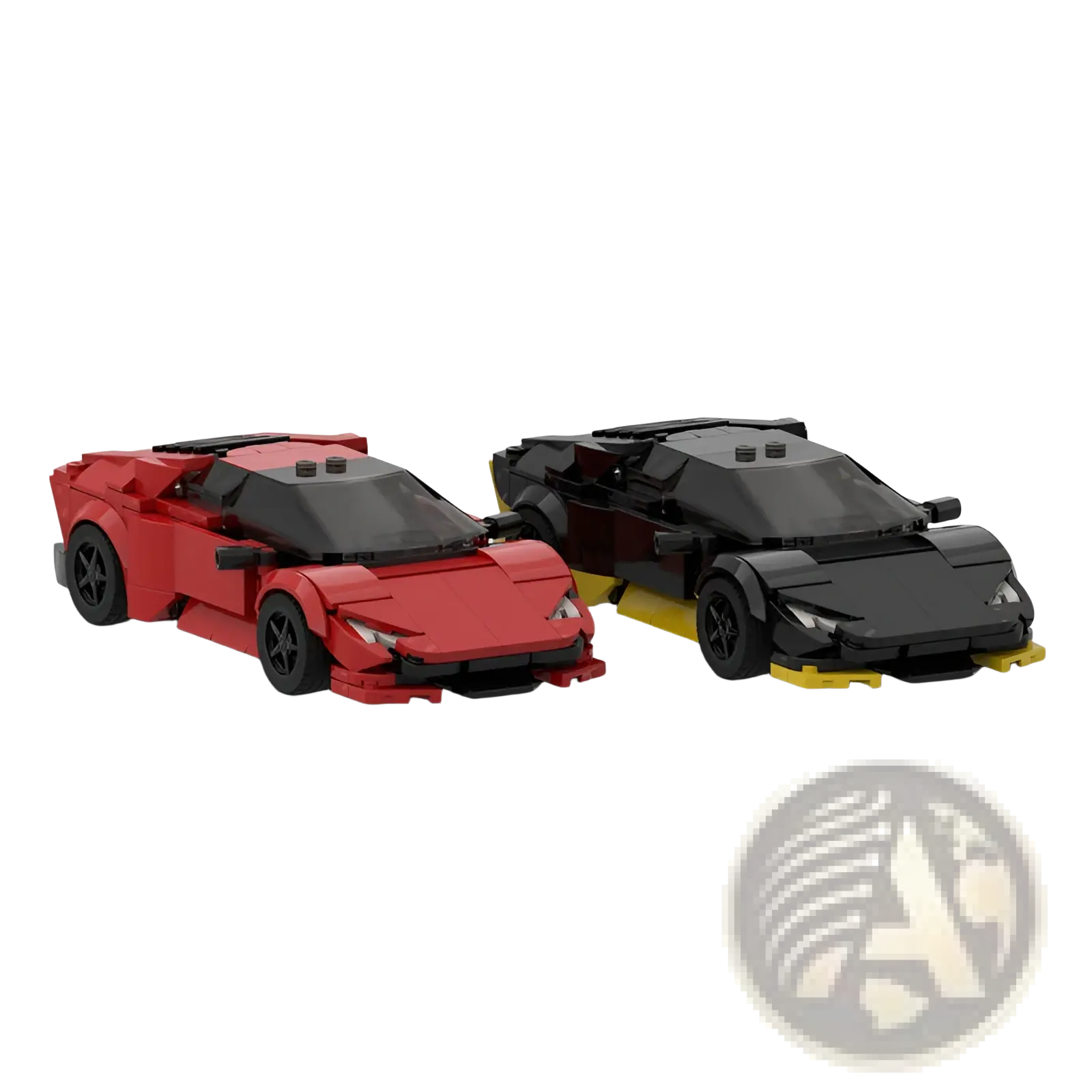 Lamborghini racing model building block sports car kit featuring red and black lego cars with yellow accents