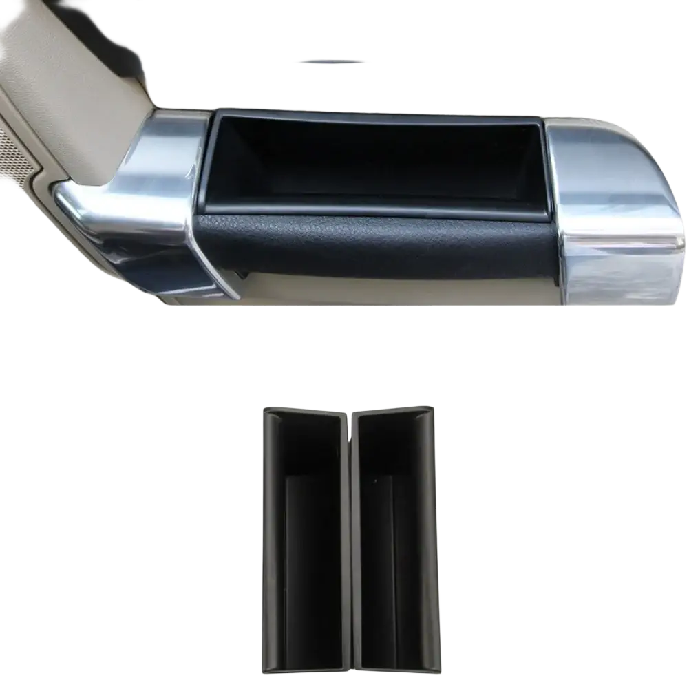 Black plastic rear car center console storage tray designed for Land Rover Discovery 4 door handle use