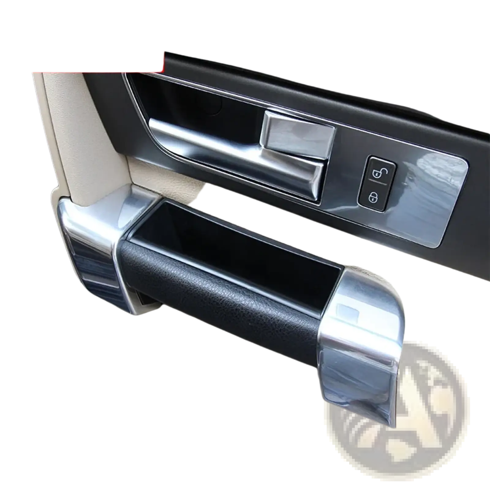 Land rover discovery 4 door handle storage box tray with chrome-finished trim and black textured grip in sleek design