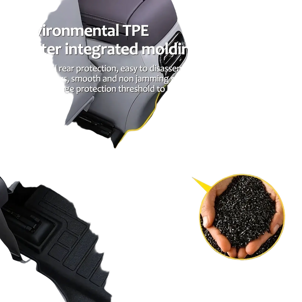 Black tpe car floor mat with molded ridges and yellow accent lines for Landian E5 2023-2026 rubber floor mats