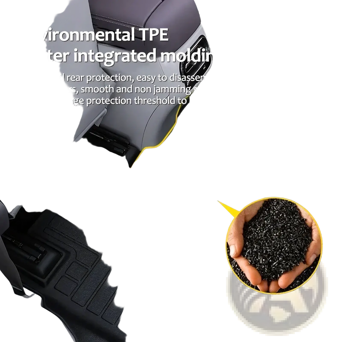 Black tpe car floor mat with molded ridges and yellow accent lines for Landian E5 2023-2026 rubber floor mats