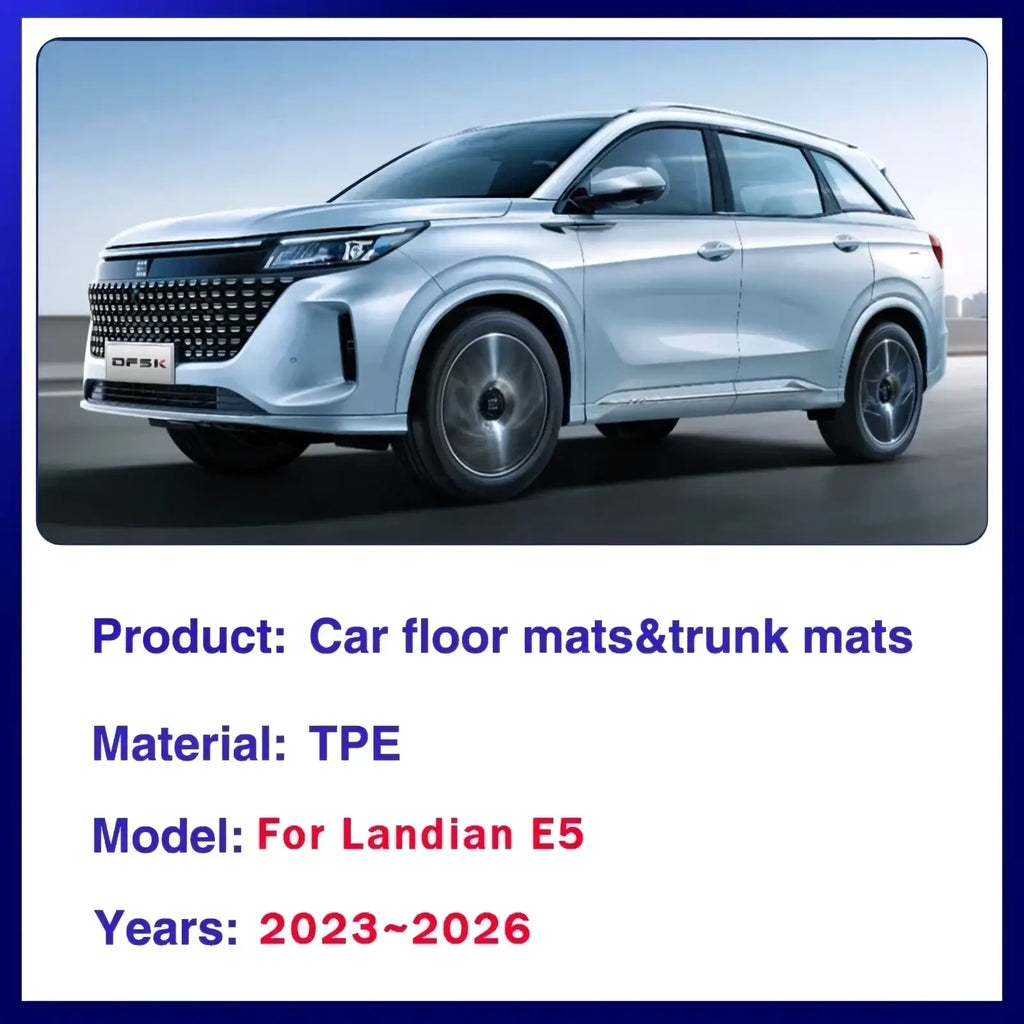 Silver Landian E5 SUV with sleek modern design and black alloy wheels featuring Landian E5 rubber floor mats 2023-2026