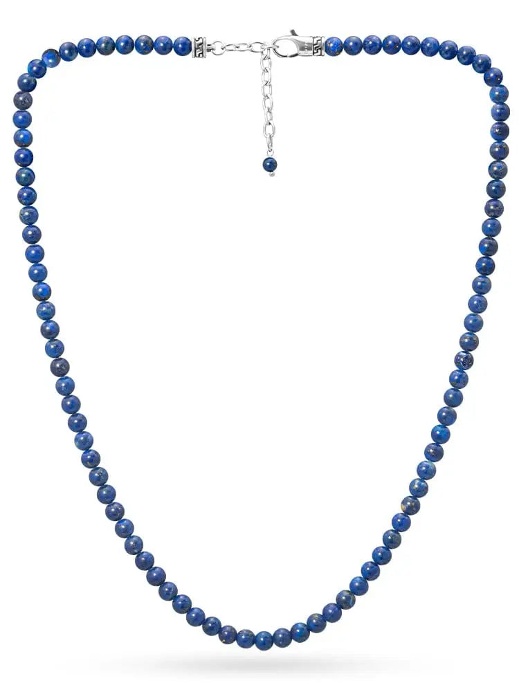 Aaa lapis lazuli deep blue beaded silver necklace with uniformly sized lapis beads and a silver-toned clasp