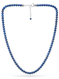 Aaa lapis lazuli deep blue beaded silver necklace with uniformly sized lapis beads and a silver-toned clasp
