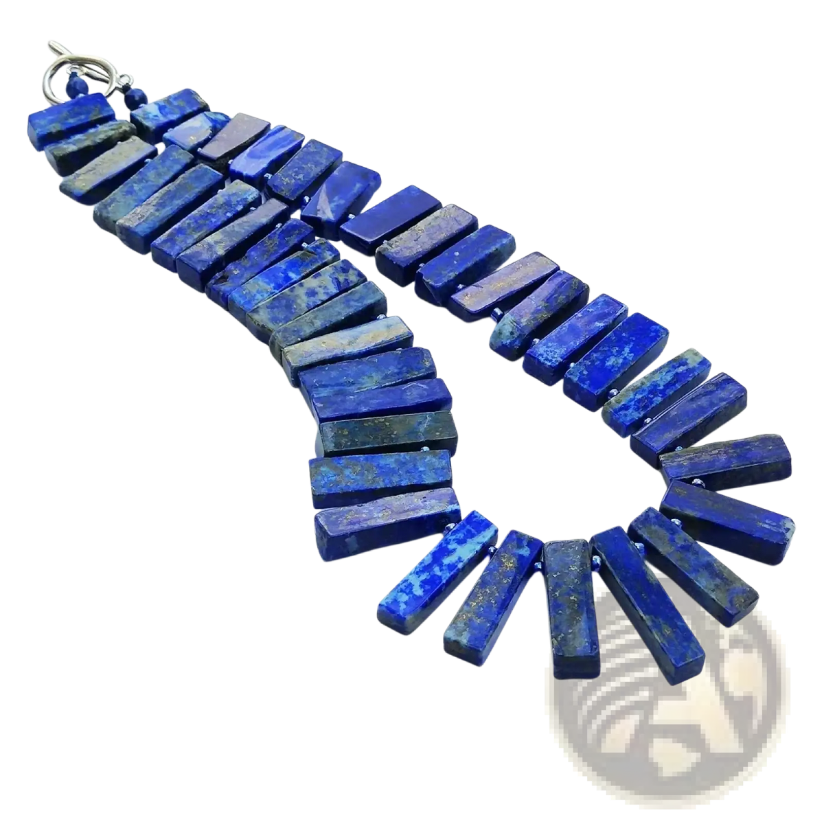 A vibrant royal blue lapis lazuli choker necklace with silver toggle clasp gemstone statement jewelry