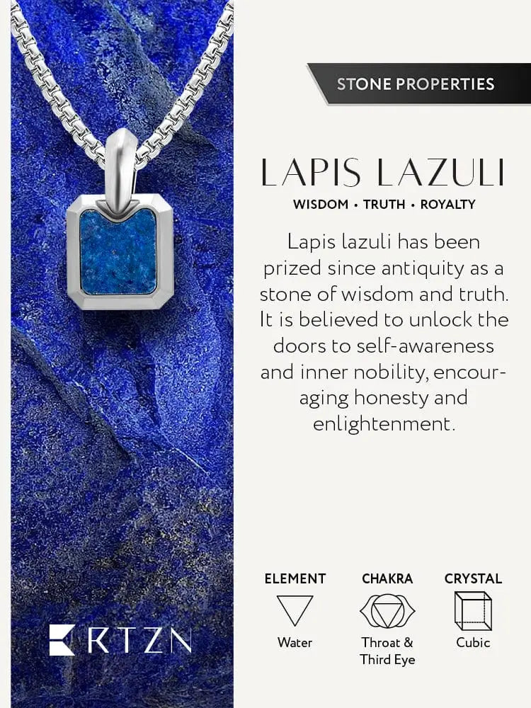 Aaa lapis lazuli square stainless steel necklace with a rectangular silver pendant featuring a vibrant blue stone