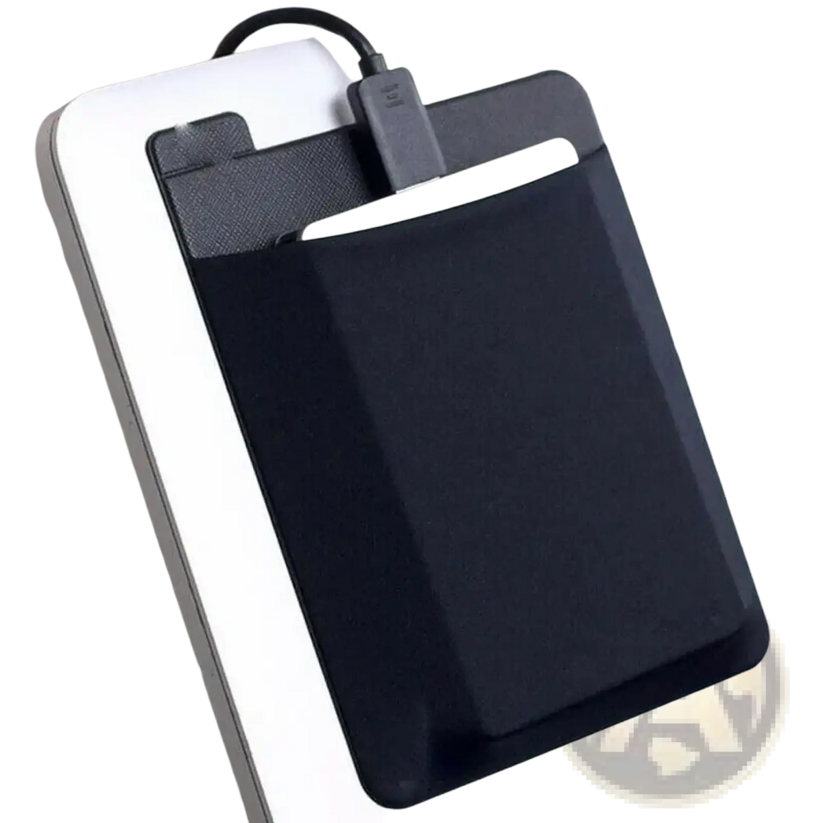 Black textured flat-back laptop storage pouch with usb cable attached for mouse and accessory organization