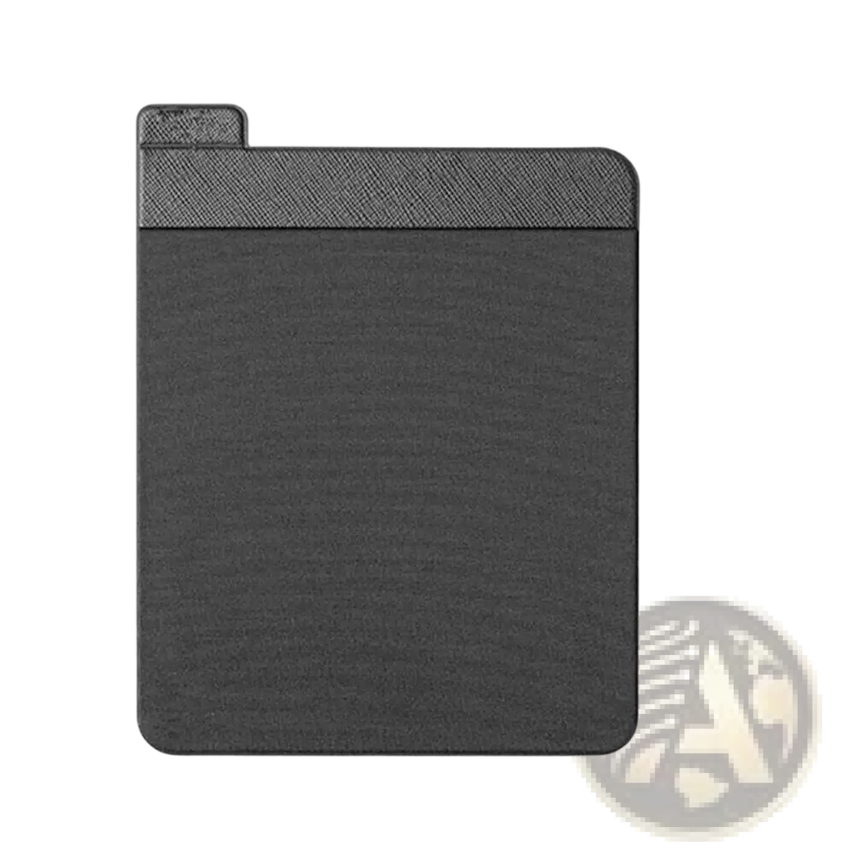 Dark gray laptop back storage pouch with textured fabric finish and lighter gray top flap for mouse and accessories