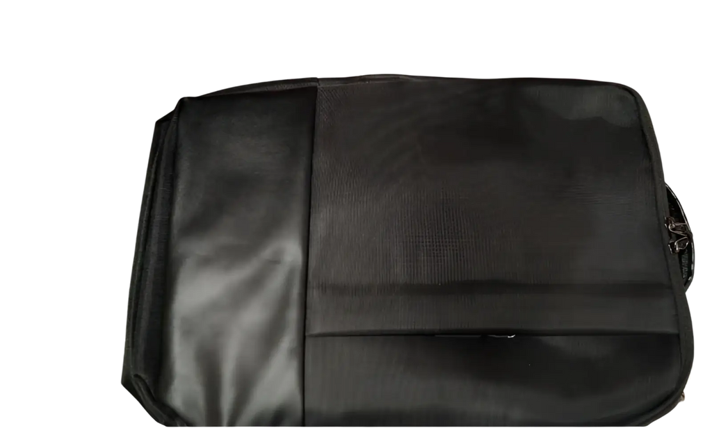 Black fabric laptop sleeve with subtle textured pattern and reinforced stitching for waterproof nylon zipper bag