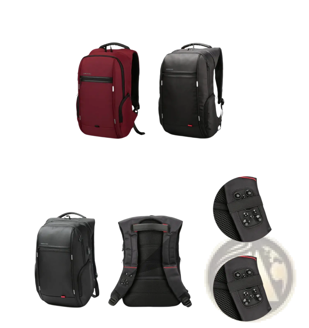 Black and red laptop backpacks with sleek modern design padded shoulder straps and reinforced stitching for business use
