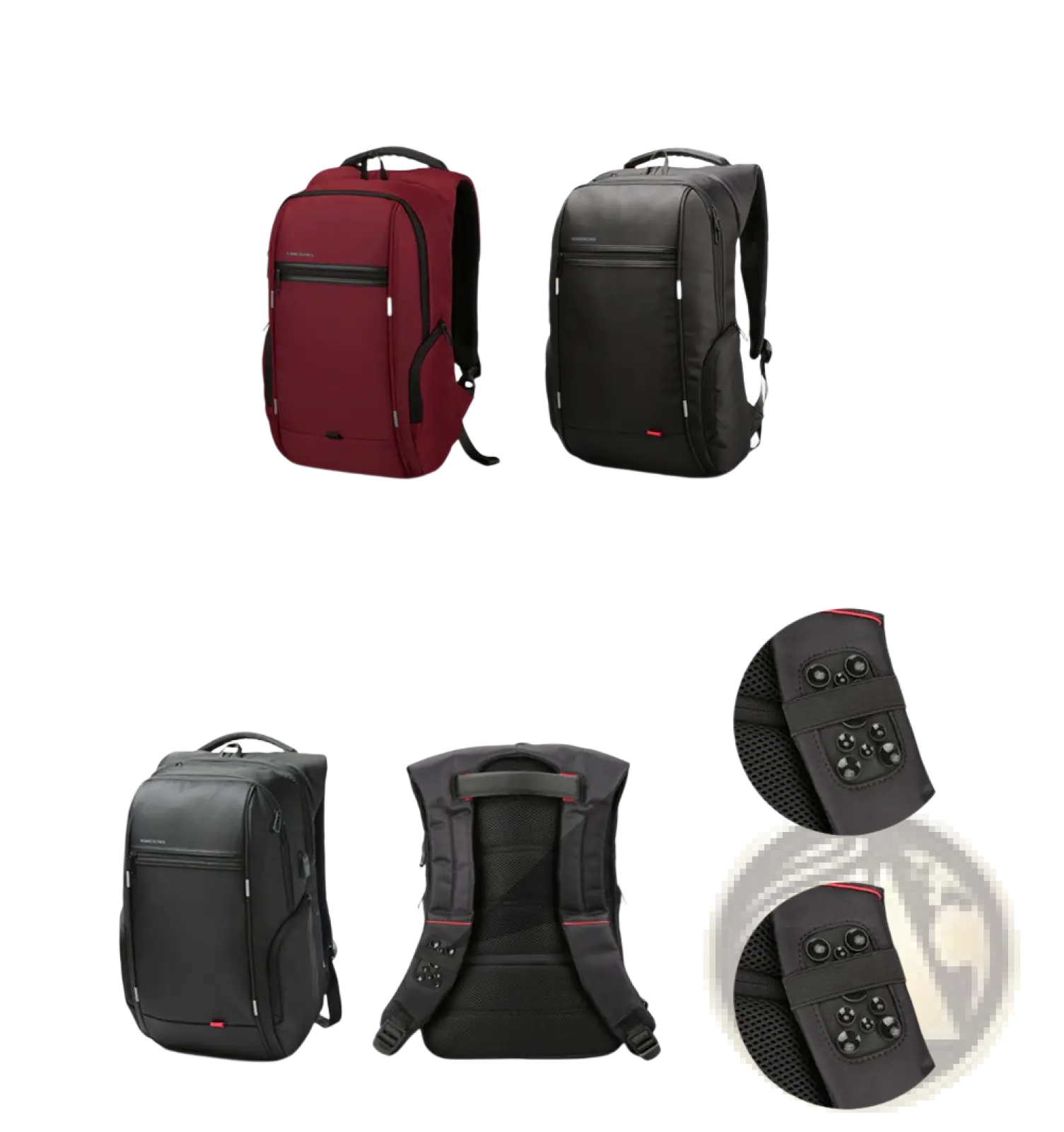 Black and red laptop backpacks with sleek modern design padded shoulder straps and reinforced stitching for business use