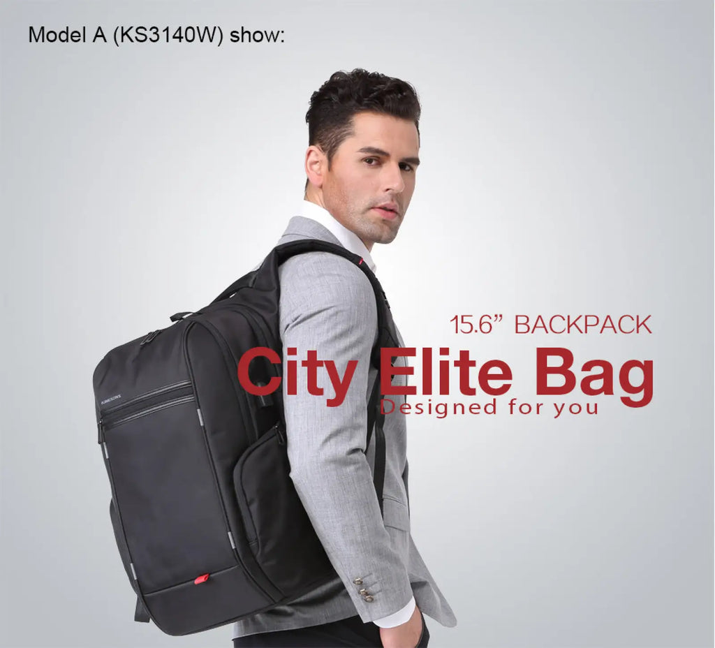 Black laptop backpack with waterproof material red accents usb charging port and sleek modern business design
