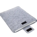 Gray felt laptop bag sleeve for macbook air with black velcro closure and matching flap for tablet bag use