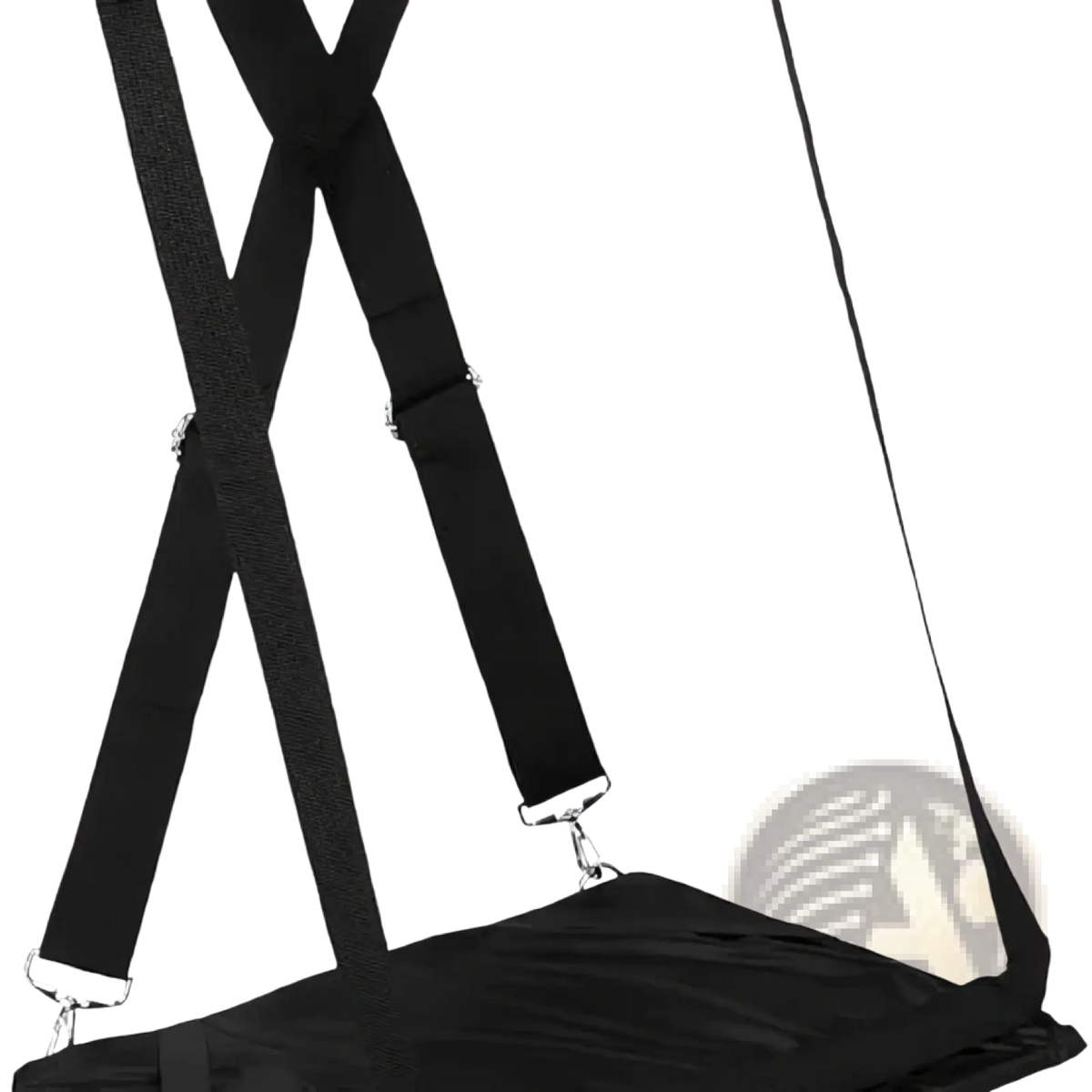 Black fabric laptop carrying strap with adjustable travel design and silver metal clasps for 14 inch laptops
