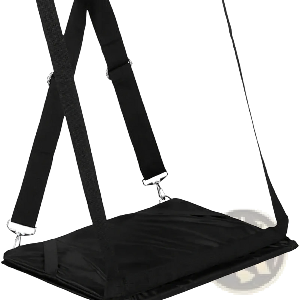 Black fabric laptop carrying strap with adjustable travel straps and metal clasps for 14 inch laptops