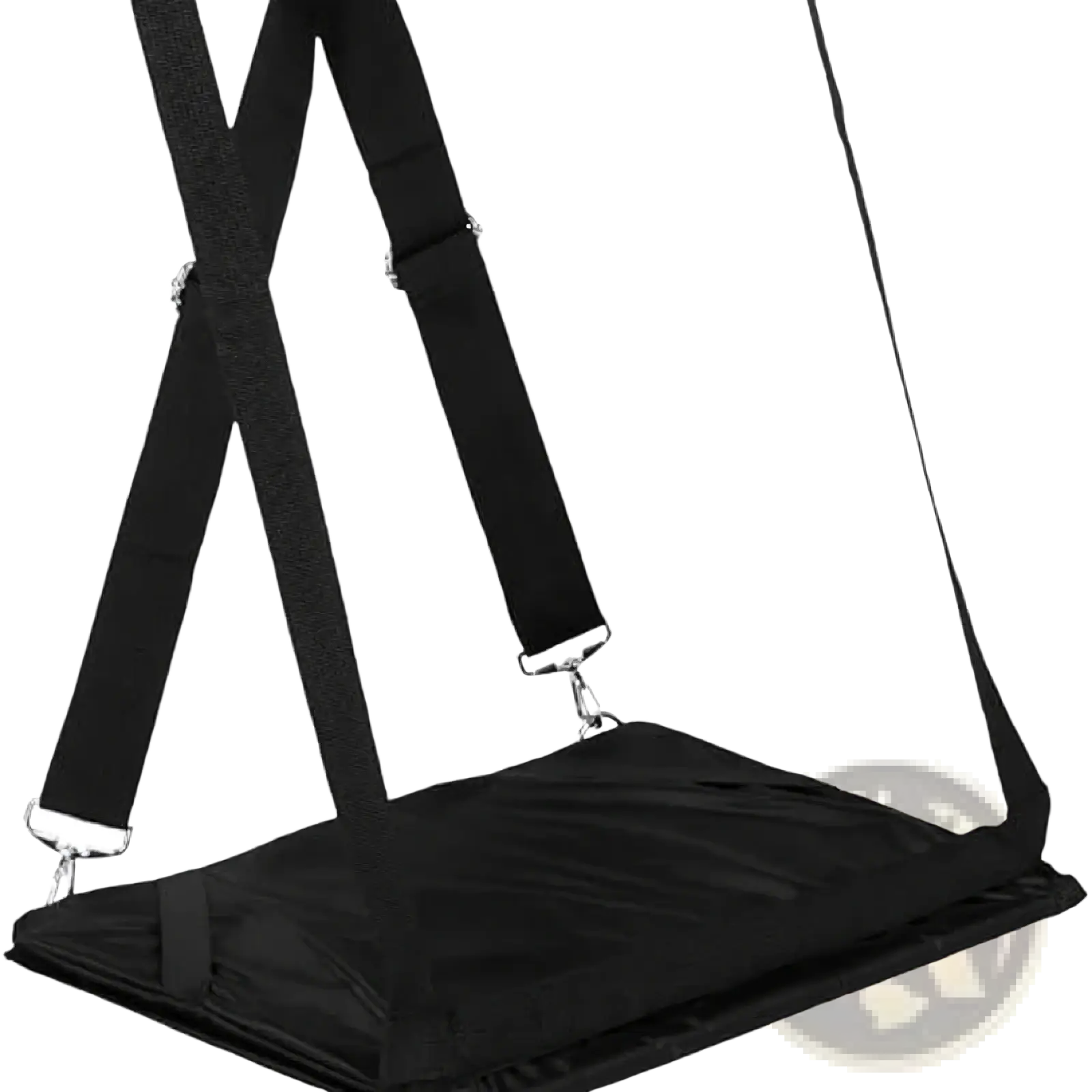 Black fabric laptop carrying strap with adjustable travel straps and metal clasps for 14 inch laptops