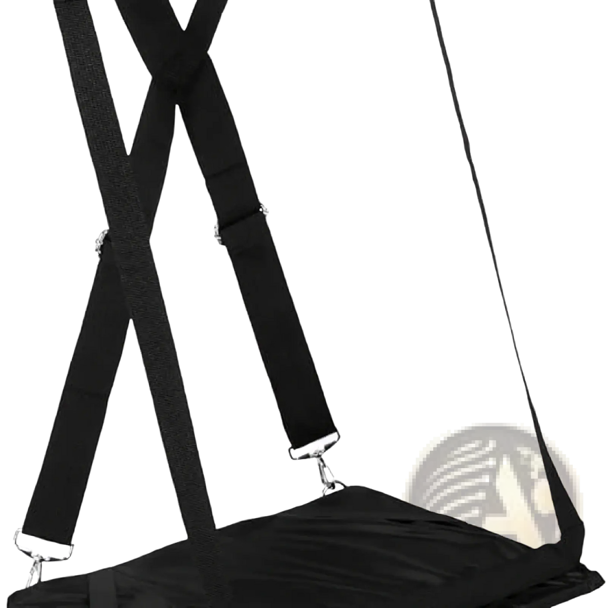 Black fabric laptop carrying strap with silver metal clasps and adjustable straps for 14 inch travel bags