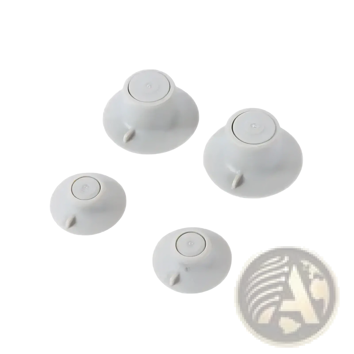 White plastic suction cup holders with circular base and tabs for laptop cooling feet stand heat reduction pads