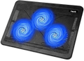 Black havit laptop cooling pad with three glowing blue fans for 17 inch laptops providing quiet cooling