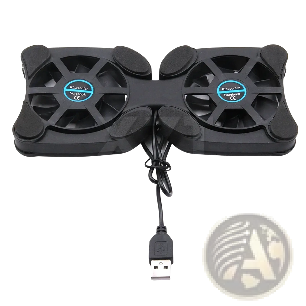 Black dual-fan laptop cooling pad with usb cable and kingcooler notebook branding for portable laptop cooling