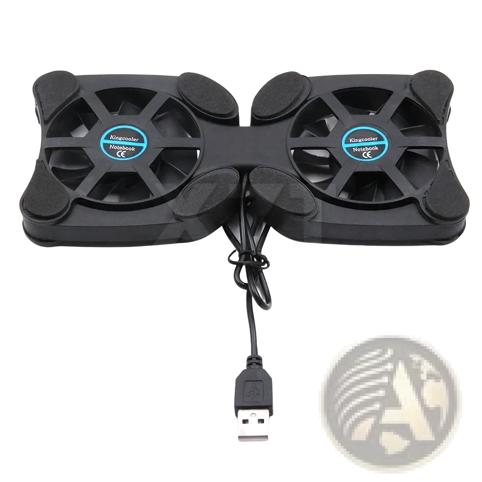 Black dual-fan laptop cooling pad with usb cable and kingcooler notebook branding for portable laptop cooling
