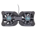 Black dual-fan laptop cooling pad with matte plastic housing and soft rubber pads for grip usb powered cooling pad