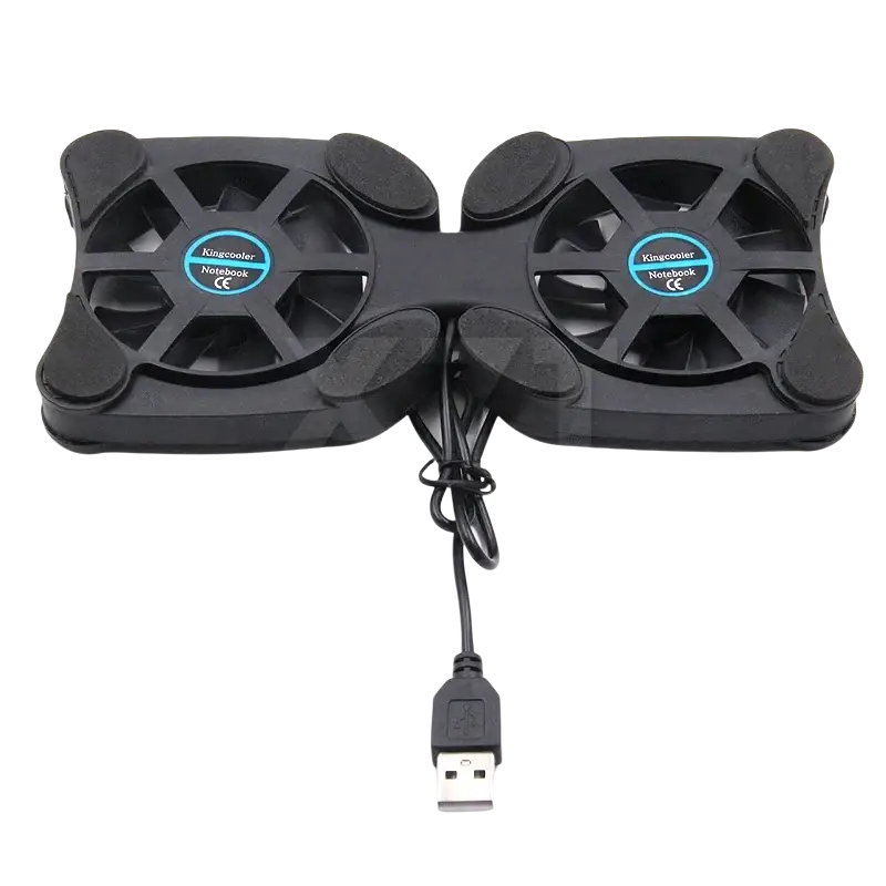 Black dual usb laptop fan stand with kingcooler notebook branding on each fan for effective cooling
