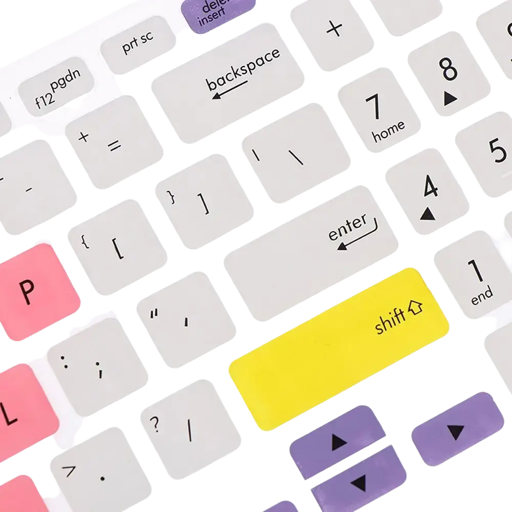 Colorful silicone laptop keyboard cover with pink yellow and purple accent keys for 15.6 inch laptop