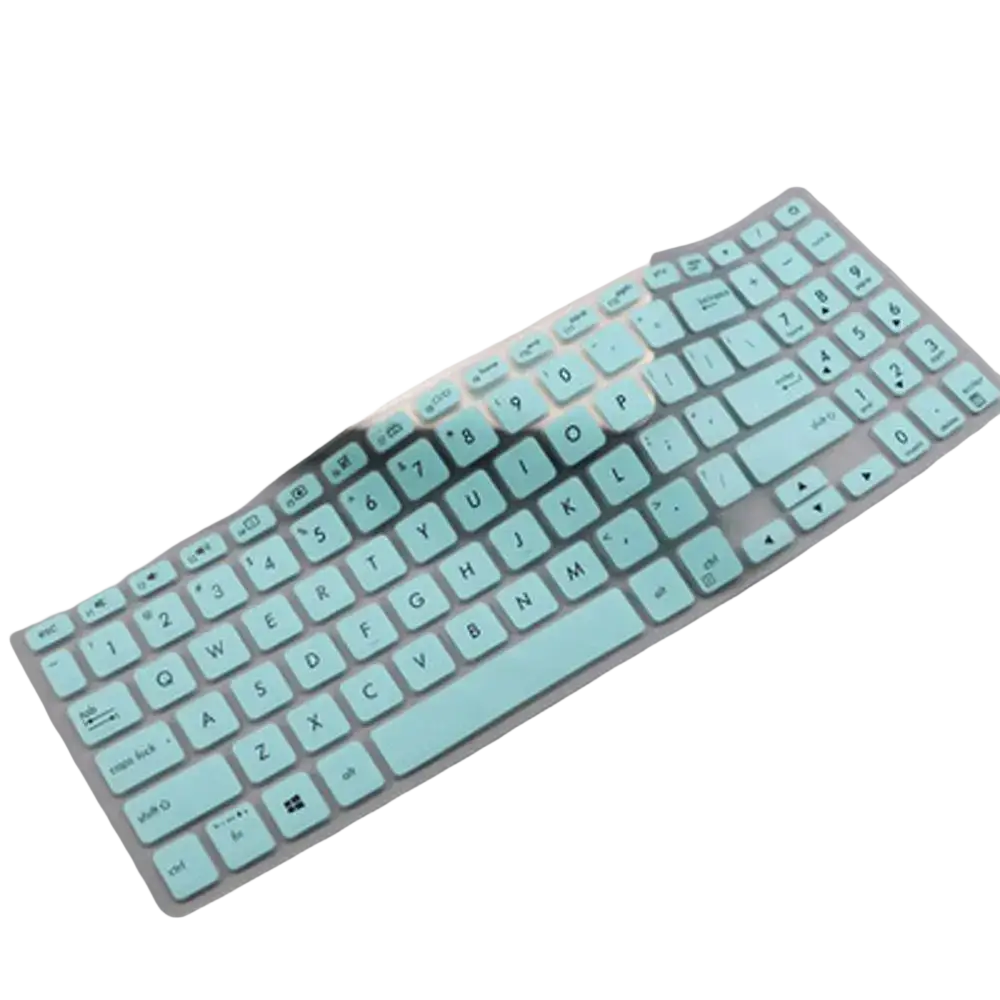 A translucent mint green silicone laptop keyboard cover with clear raised keycaps for 15.6 inch laptops