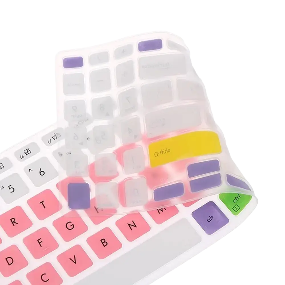 Transparent silicone laptop keyboard cover with colorful purple yellow and green raised keycap accents for 15.6 inch laptops