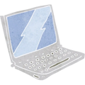 Gray cartoon-style laptop lcd back cover featuring a blue screen with a white lightning bolt design