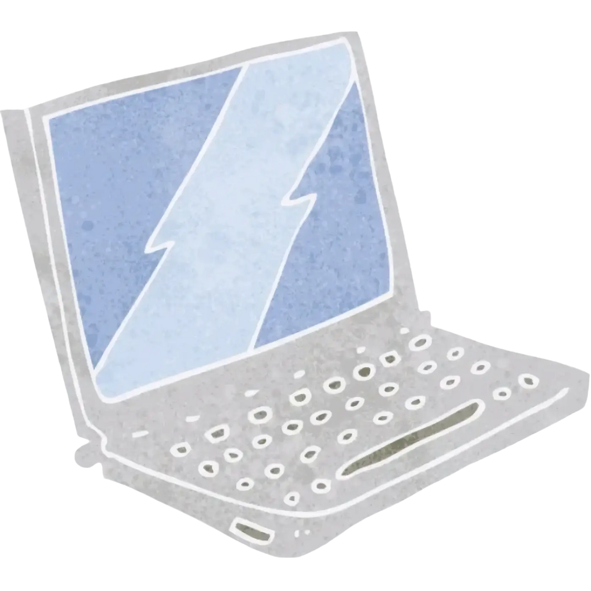 Gray cartoon-style laptop lcd back cover featuring a blue screen with a white lightning bolt design