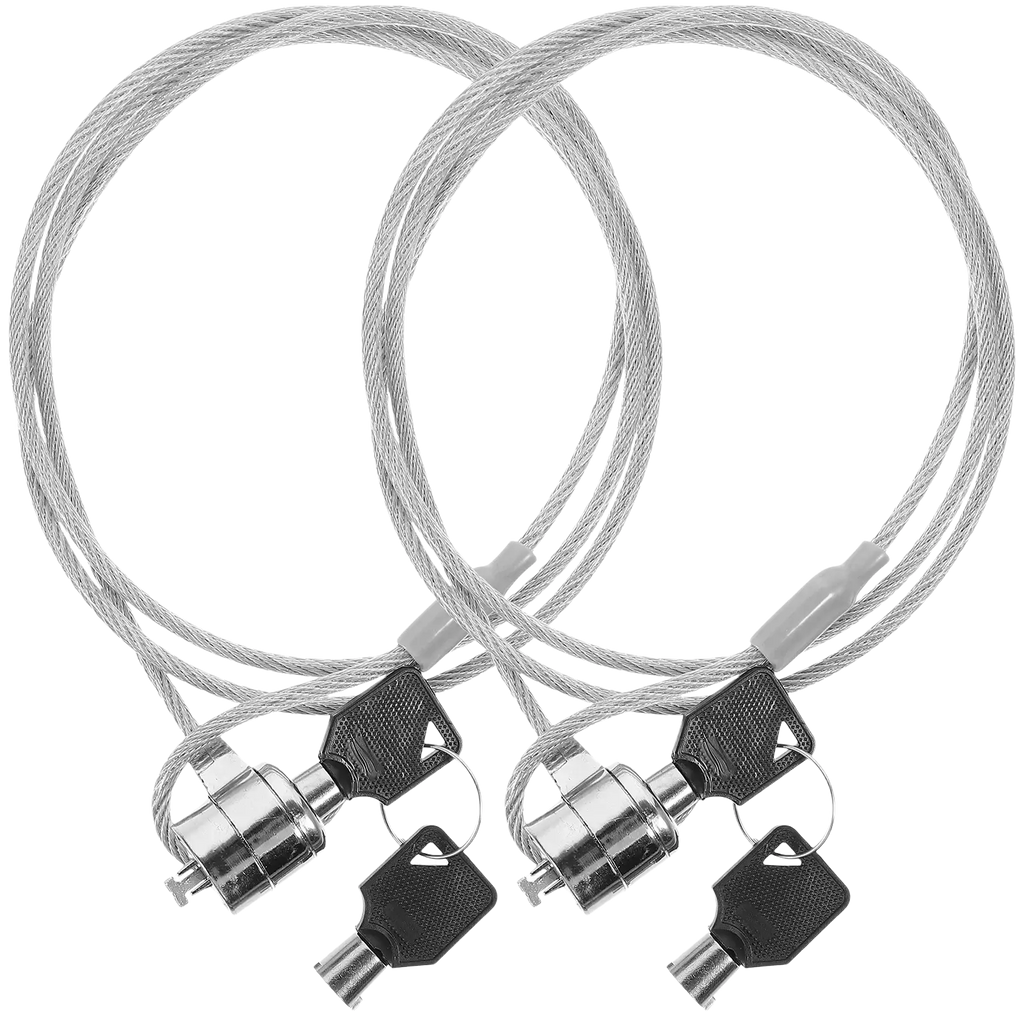 Silver laptop locking cable set with black keys and metallic locking mechanisms for secure laptop lock use
