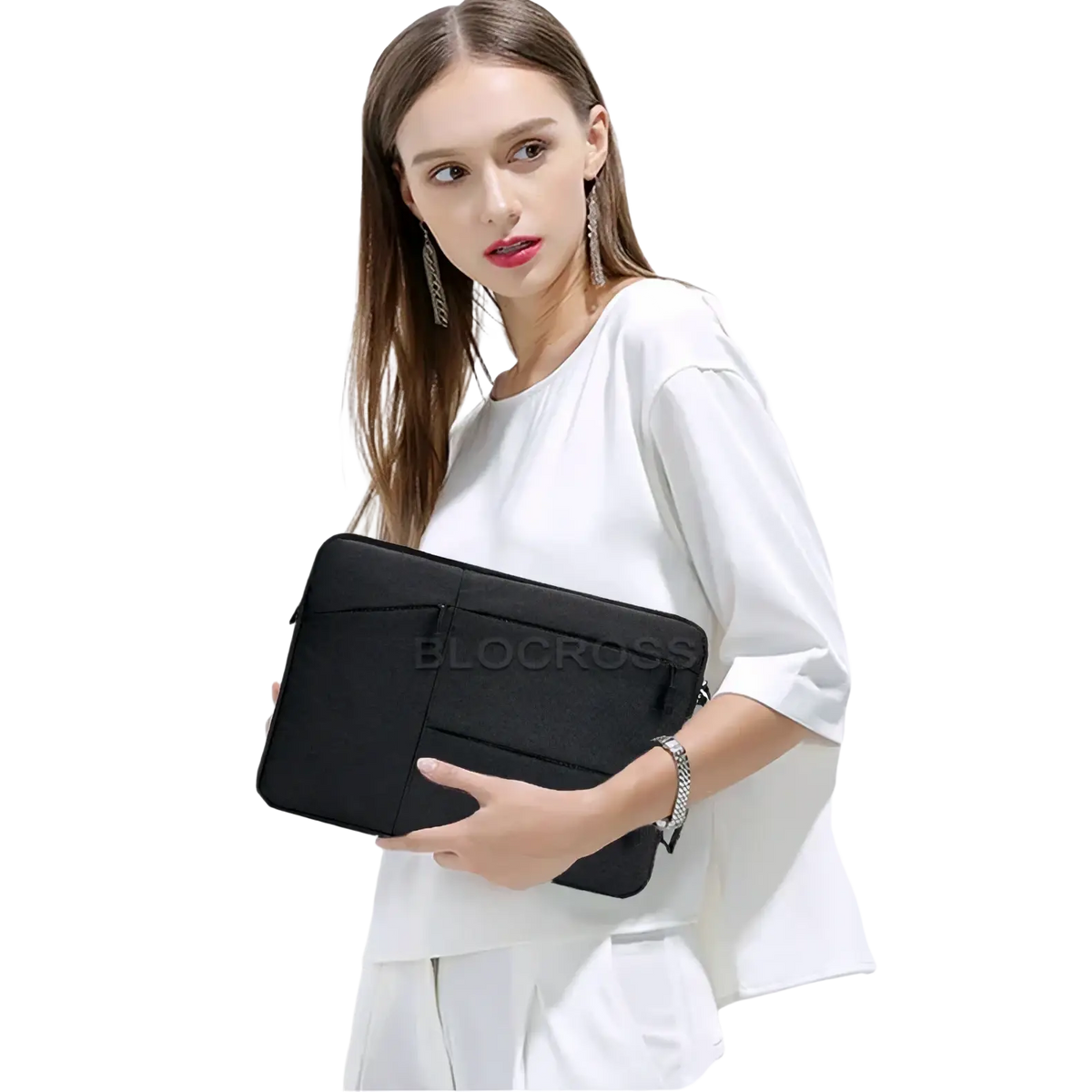 Black blocross laptop sleeve bag with sleek minimalist design and subtle front pocket for MacBook Air and Pro models