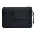 Black fabric laptop sleeve bag for macbook air and pro with multiple zippered compartments and side handle