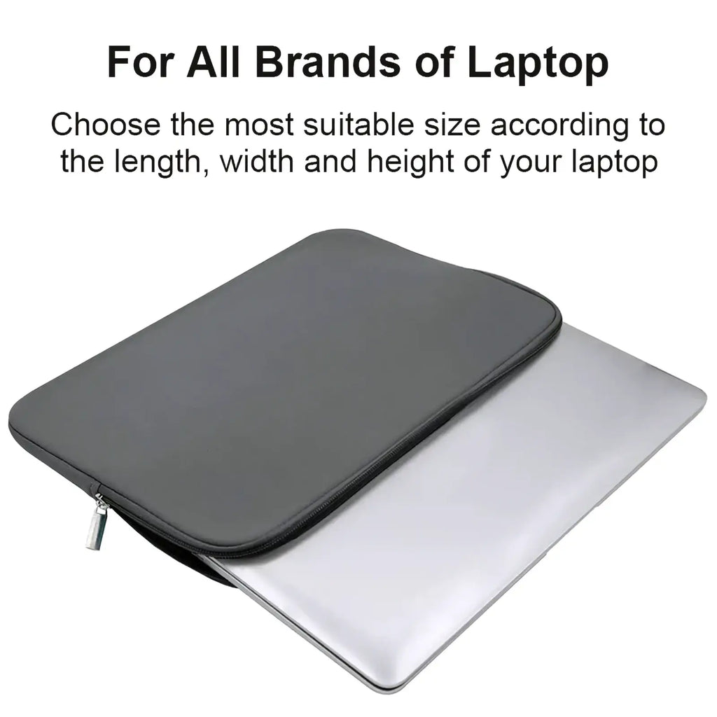 Gray neoprene laptop sleeve with zipper closure designed to fit all 15.6 inch laptops and provide waterproof protection